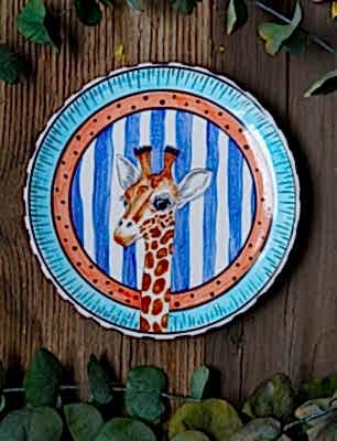 El Yapımı Tasarım Çini Tabak Zürafa