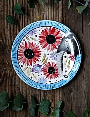 El Yapımı Tasarım Çini Tabak Fil