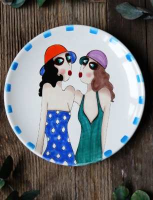 El Yapımı Tasarım Orta Boy Çini Tabak Kardeşler