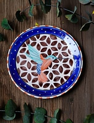 El Yapımı Tasarım Çini Tabak Sinek Kuşu