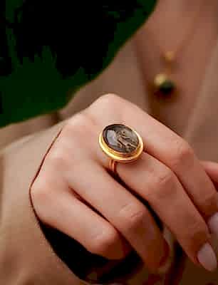 El Yapımı Tasarım Altın Kaplama Pirinç Yüzük Tarihi Para Tasarımlı