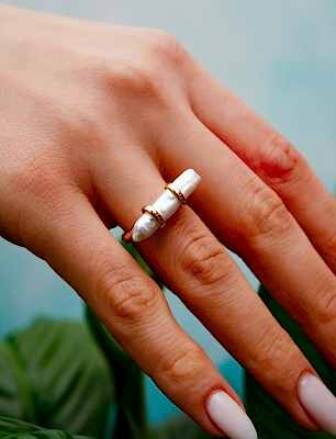 El Yapımı Tasarım İncili Gümüş Yüzük