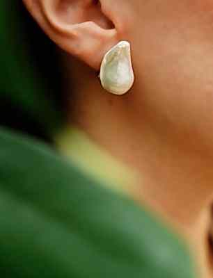 El Yapımı Tasarım Altın Kaplama İncili Gümüş Küpe