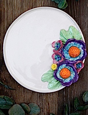 El Yapımı Tasarım Çiçekli Büyük Boy Seramik Tabak