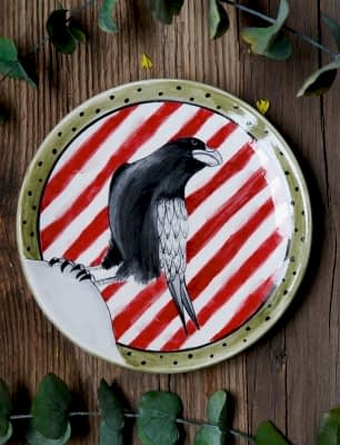 El Yapımı Tasarım Çini Tabak Karga