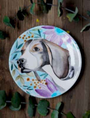 El Yapımı Tasarım Çini Tabak Köpek