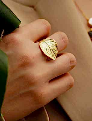 El Yapımı YaprakTasarımlı Altın Kaplama Pirinç Yüzük