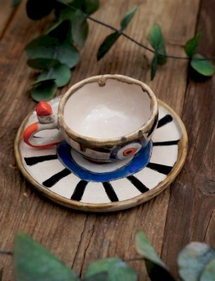 El Yapımı Tasarım Seramik Türk Kahvesi Seti Nazar