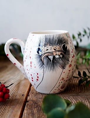 El Yapımı Çini Mug Devekuşu
