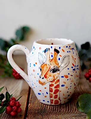 El Yapımı Çini Mug Zürafa