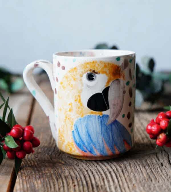 El Yapımı Çini Mug Papağan