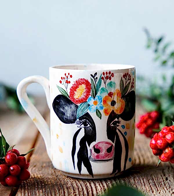 El Yapımı Çini Mug İnek