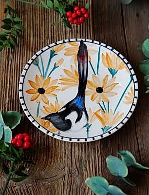 El Yapımı Tasarım Çini Tabak Kırlangıç