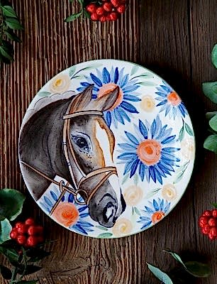 El Yapımı Tasarım Çini Tabak At