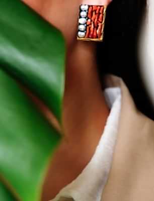 El Yapımı Tasarımlı Gümüş Küpe İnci ve Mercanlı