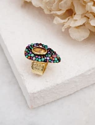 El Yapımı Tasarım Turmalin Taşlı Gümüş Yüzük