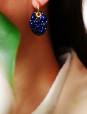 El Yapımı Tasarım Gümüş Küpe Lapis Lazuli Taşlı