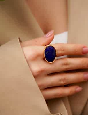 El Yapımı Tasarım Lapis Lazuli Taşlı Gümüş Yüzük