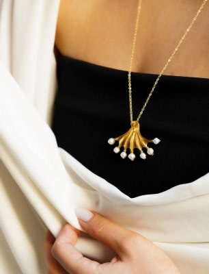 El Yapımı Altın Kaplama Pirinç Kolye İncili