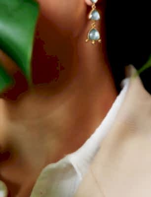 El Yapımı Tasarım Gümüş Küpe Üçlü Kyanit