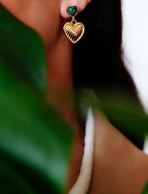 El Yapımı Tasarım Gümüş Küpe Malahit Taşlı