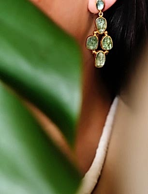 El Yapımı Tasarım Gümüş Küpe Dört Kyanit