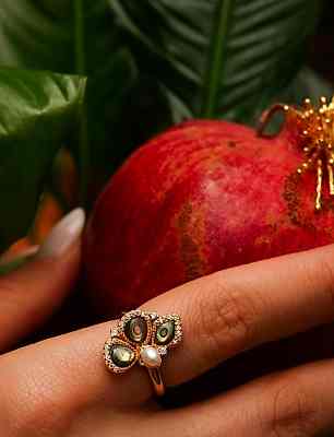 El Yapımı Tasarım Gümüş Yüzük Kelebek Sedef