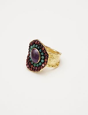 El Yapımı Tasarım Ametist Garnet ve Akua Marine Taşlı Gümüş Yüzük