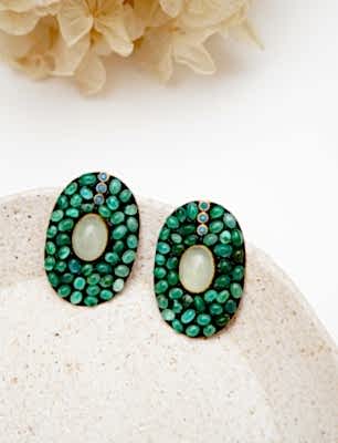 El Yapımı Tasarım Turmalin Taşlı Gümüş Küpe