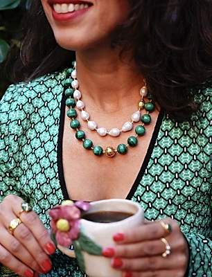 El Yapımı Tasarım Gümüş Kolye Malahit Taşlı