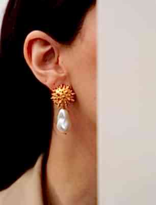 Barok İncili El Yapımı Tasarım Pirinç Küpe