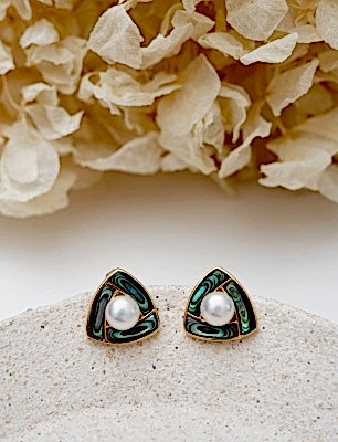 El Yapımı Tasarım İnci ve Sedefli Gümüş Küpe