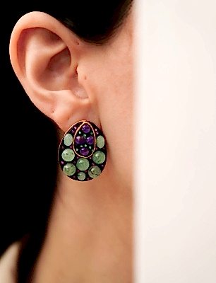 Aventurin ve Ametist Taşlı Gümüş Küpe