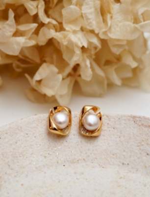 İncili Gümüş Küpe Zirkon Detaylı