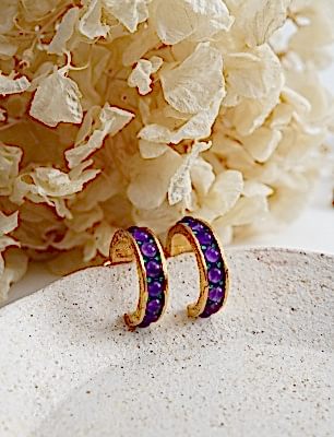 Ametist Taşlı Gümüş Küpe