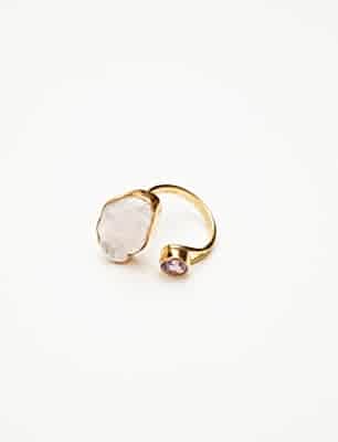 Barok İnci ve Ametist Taşlı Gümüş Yüzük