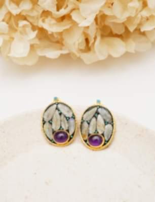 Ametist ve Ay Taşlı Gümüş Küpe