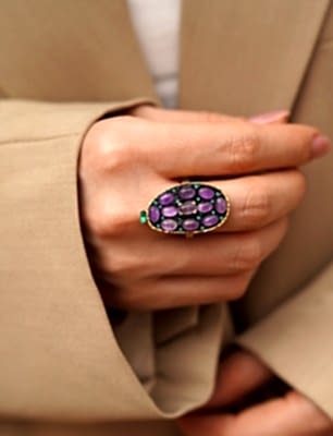El Yapımı Tasarım Ametist Taşlı Gümüş Yüzük