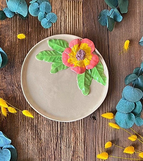 Büyük Pembe Çiçekli Pasta Tabak