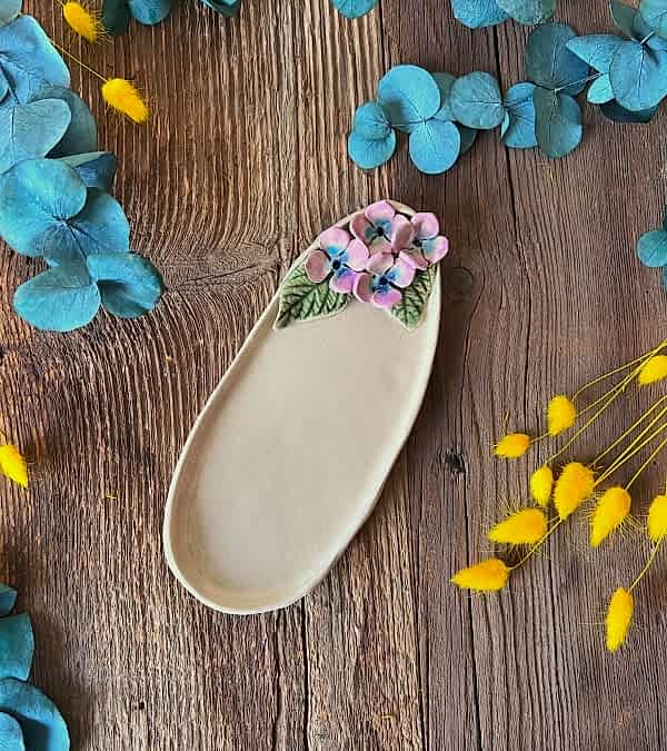 Mor Çiçekli Oval Kahvaltılık Tabak