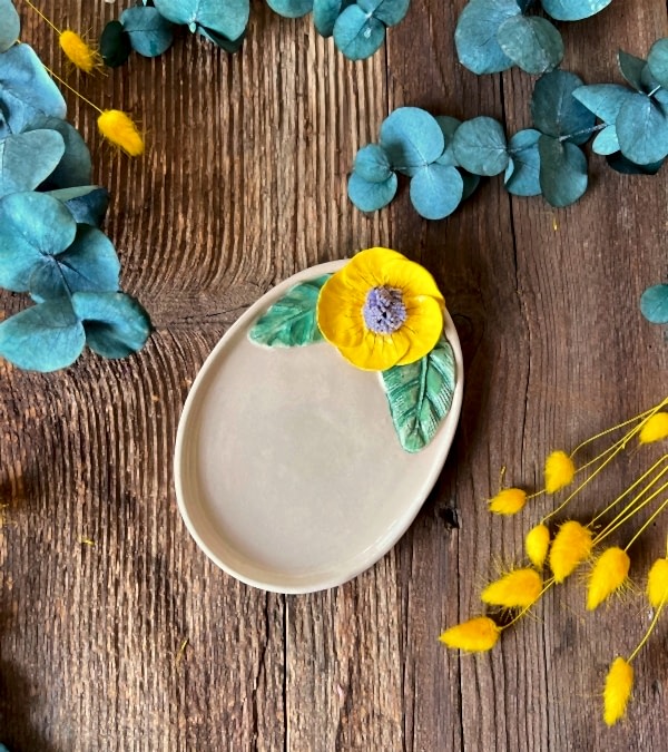 Sarı Çiçekli Oval Kahvaltı Tabak