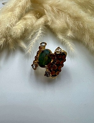 Opal, Akik ve Elmas Taşlı Gümüş Yüzük