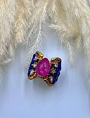 Lapis Lazuli ve Elmas Taşlı Gümüş Yüzük