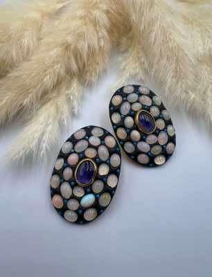 Opal ve Kyanit Taşlı Gümüş Küpe