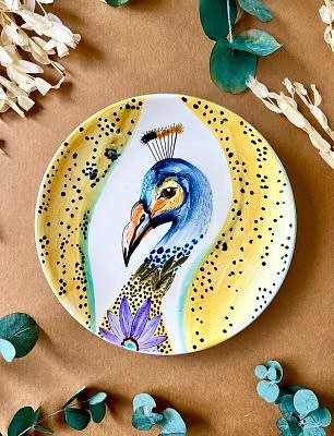 Özel Tasarım Çini Tabak Tavuş Kuşu