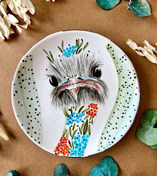 Özel Tasarım Çini Tabak Deve Kuşu