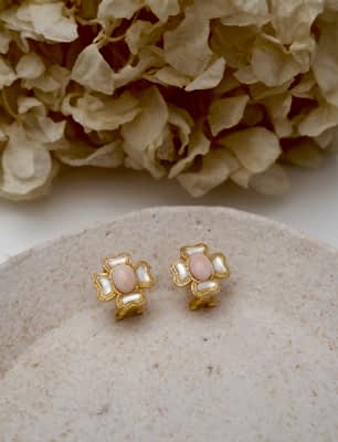 Sedef ve Pembe Mercan Gümüş Küpe