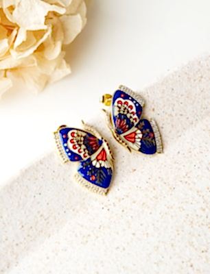 Mine İşlemeli Kelebek Gümüş Küpe