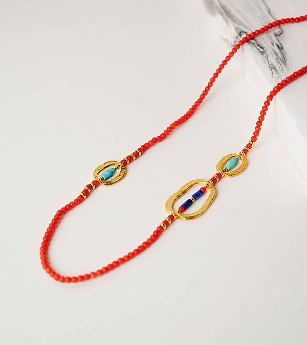 Mercan, Lapis, Turkuaz Taşlı Gümüş Kolye