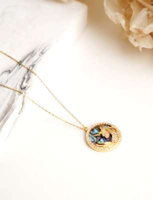 Sedefli Unicorn Tasarımlı Gümüş Kolye